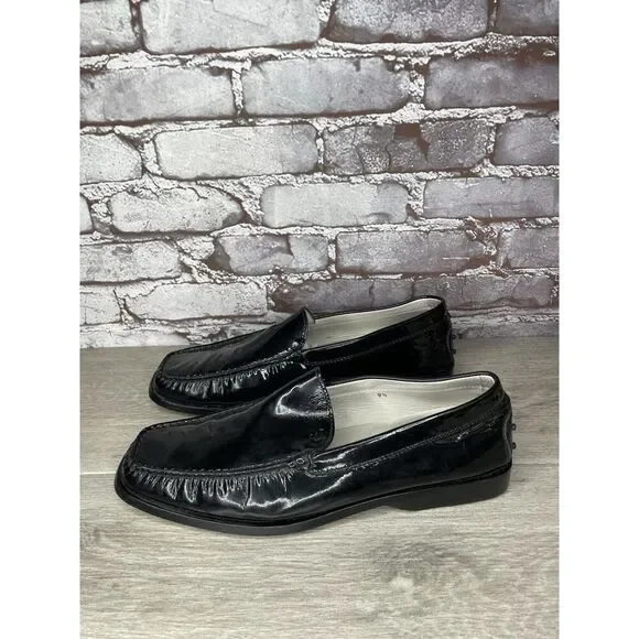 Tod's Gommino Black Patent Leather Slip On Moc Loafers Shoes Men Sz 9.5M US/43EU